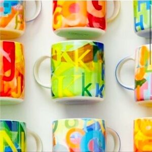Anthropologie Ceramic Lottie Monogram Letter K Blue Green Yellow Coffee Mug